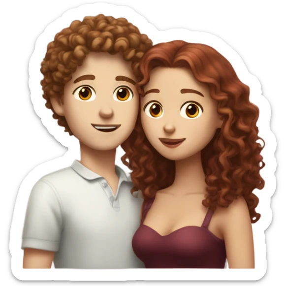 White boy with light brown curly hair kissing burgundy hair white girl, they have close eyes  sticker