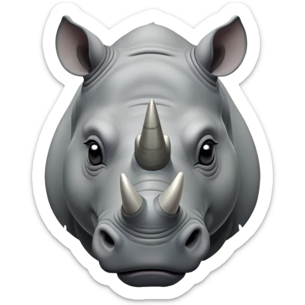 cinematic-noble--rhinoceros-portrait-emoji,slate-grey-hide--poised-and-regal,-with-a-massive,-powerful-build-and-a-thick,-deep-set-soulful-piercing-eyes,-simplified-yet-sharp-and-sophisticated-features,-highly-detailed,-large-black-eyes, zoomed out showing shoulders sticker