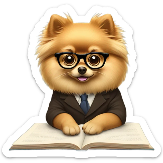 A pomeranian studying sticker