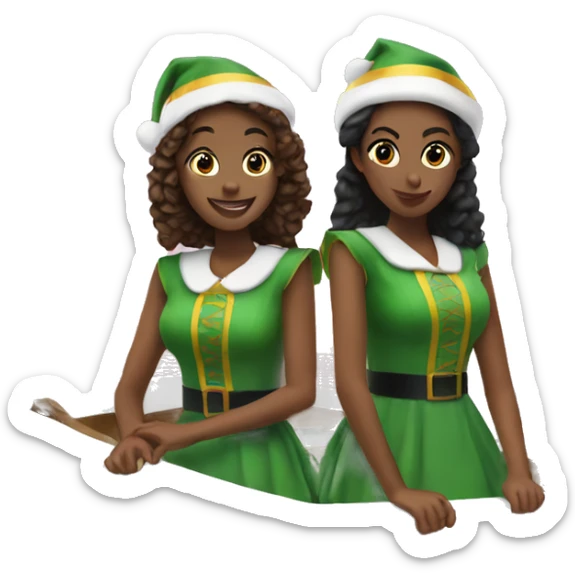 Two teen girls on q boat in elf costumes sticker