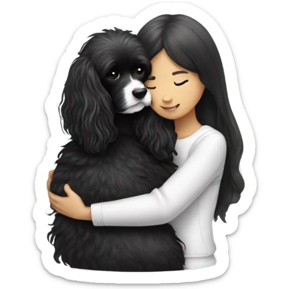 Black and white cavoodle getting hugged by long hair Asian girl sticker
