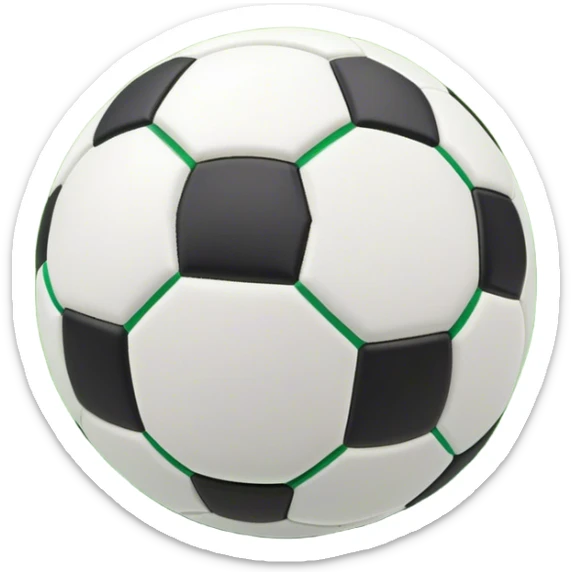 Cinematic Realistic image of a soccer ball with crisply detailed panel textures and precise stitching, set against a vibrant green pitch with dynamic natural lighting that highlights its athletic spirit sticker