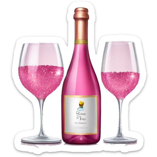 Realistic sparkling diamond glam bottle of pink Wine and matching long stem wine glass. sticker
