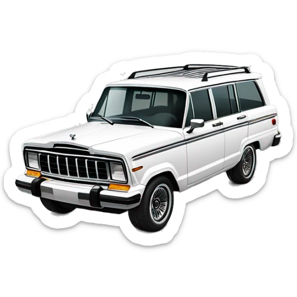 modern white Jeep Wagoneer SUV, sleek design, iconic seven-slot grille, large wheels, and smooth body curves 2022 model sticker
