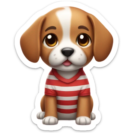 3d emoji of cute puppy wearing red striped shirt sticker