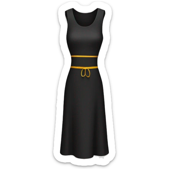 a simple black dress icon with a ruler or measuring tape wrapped around it, symbolizing clothing measurements. sticker