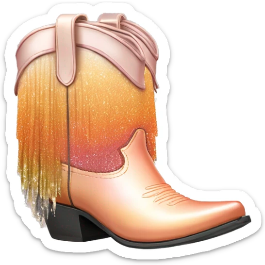 Realistic peach to bronze ombre pair of fashion cowgirl boots with sparkly shiny glitter fringe on them. sticker