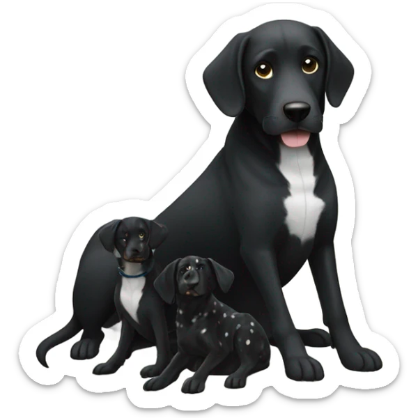 Black dog with white spotty legs  sitting next to another bigger black dog with white legs sticker