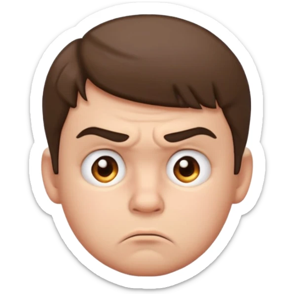 profile picture of a scowling boy, emoji style, puffed cheeks, frowning mouth, simple background sticker