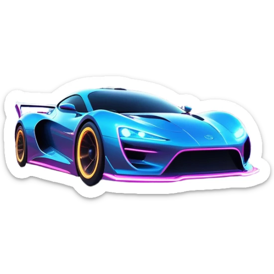 An icon showing a sleek car speeding through a neon-lit cityscape, inspired by Need for Speed. The design features dynamic motion lines, glowing tires, and a vibrant city backdrop with skyscrapers and lights. The rush of high-speed racing is highlighted. Transparent background. sticker