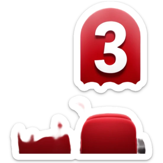 A 3D number 3 in a movie theater setting, shiny red surface; bright spotlights from above; cinematic glow with subtle haze; glossy, premium Hollywood countdown look; centered composition. sticker