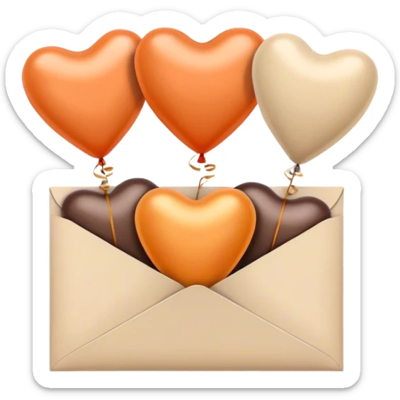 dark brown love letter in pastel beige and dark orange metallic heart-shaped balloons sticker