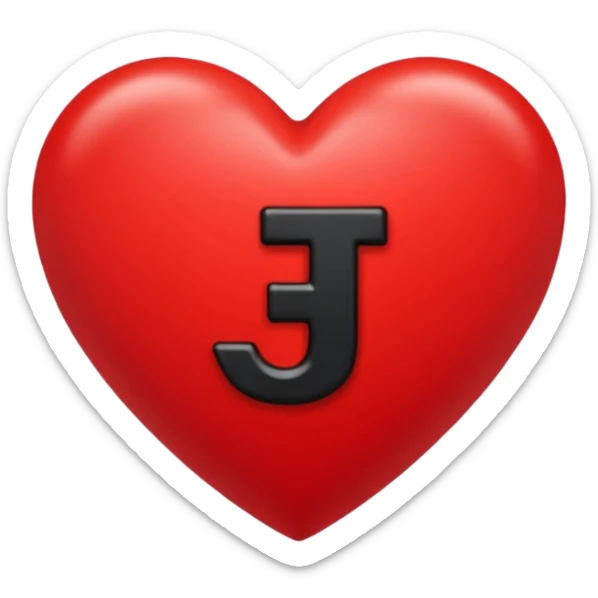 Un corazón grande rojo con la letra" J" en negra y en  mayúscula y en el centro  sticker