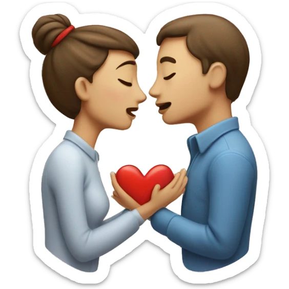 one man head and one woman head kiss with a heart in the middle , traditional emoji style character sticker