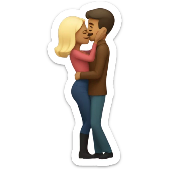 Woman kissing man on cheek and saying happy new year sticker
