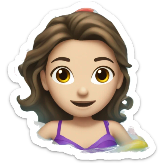 Brunette hair white girl floating in the pool, wearing a tube around her. Half pool half girl sticker