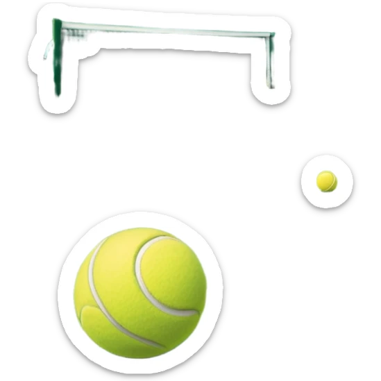 grass tennis court, with the lines of the court clearly with visible in the background. A tennis racket and ball/ The scene captures the essence of the sport, highlighting the equipment and the vibrant, open atmosphere of a tennis match sticker