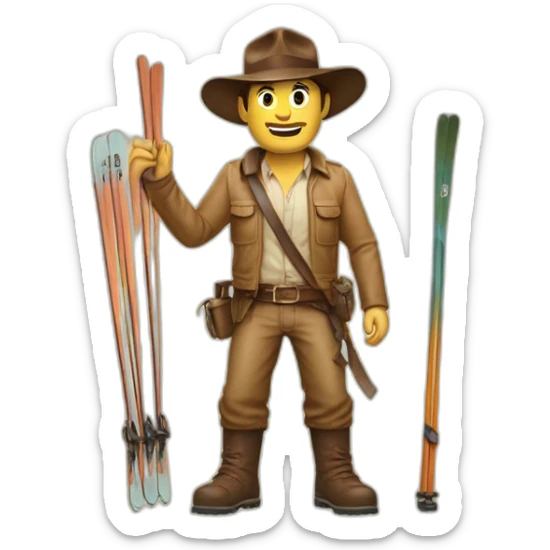 Indiana Jones avec des skis aux pieds sticker