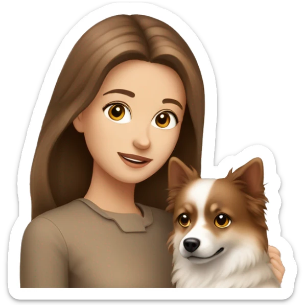 beautiful girl with brown hair with her beige spitz dog sticker