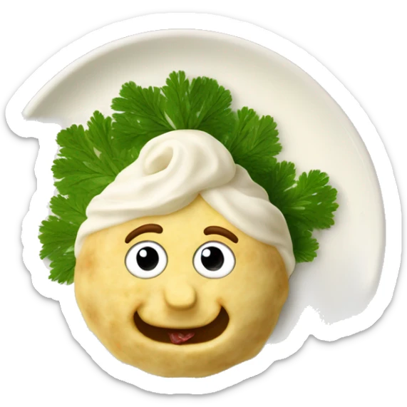 Lithuanian dumplings cepelinai on a plate with sour cream, dill and bacon  sticker