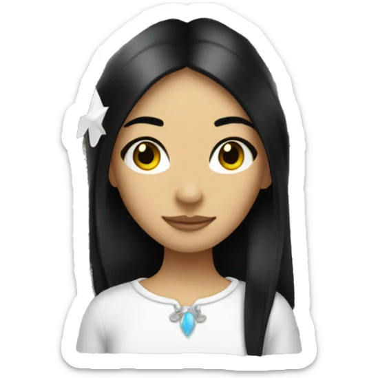 Girl with black hair and white money pieces in the front with elf ears sticker