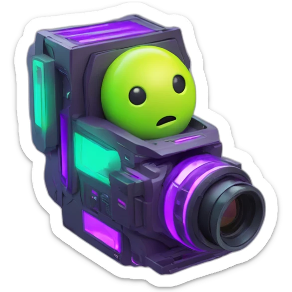 A cyber FUTURISTIC HIGHTECH 3D Videomaker colors Lemon green and purple neon Videomaker sticker