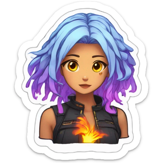 sticker pack in the anime style of a fiery girl with an emotion, neon outline, analyze the sticker pack and make the best sticker pack sticker