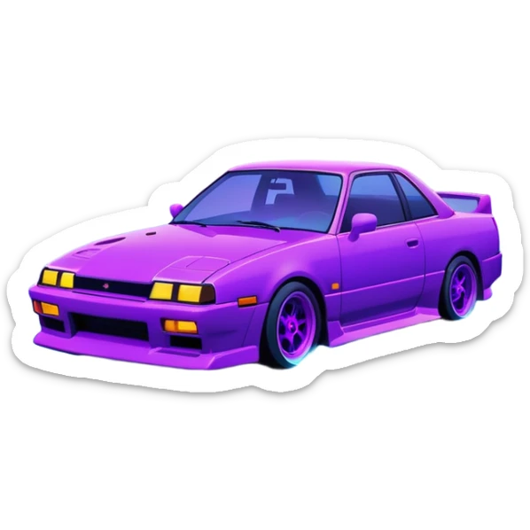 purple japanese car drifting under neon lights, foggy lakeside night, vaporwave colors, long exposure streaks, melancholic wavephonk vibe sticker