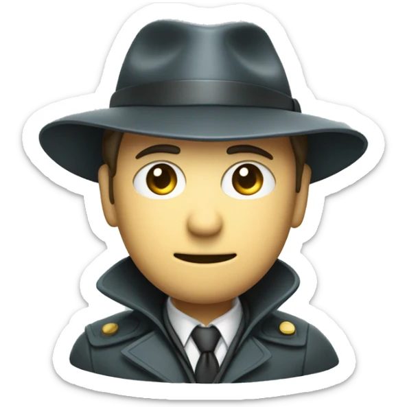 a man in a detective suit, in a raincoat, with a hat and a magnifying glass in his hands. White skin sticker