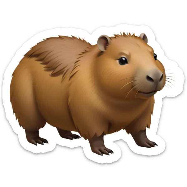 cinematic-capybara-realistic-full-body-on-all-fours-emoji,-plump-and-relaxed-body-soaking-in-the-warm-sun,-short-brown-fur-slightly-ruffled,-head-tilted-dramatically,-calm-expressive-eyes-exuding-serene-wisdom,-simplified-yet-realistic head tilted confidently staring at the camera in a comical way sticker