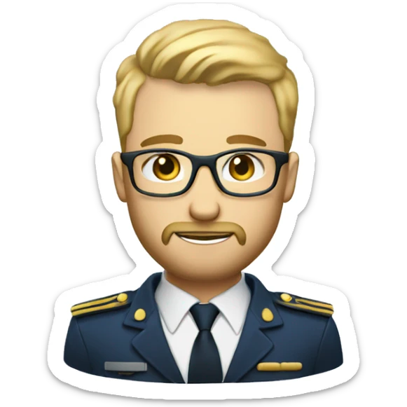 professional man leader in motivation professional casual dress, blue-eyed blonde very short hair like militar cut with a shadow of a beard with glases  in a suit  sticker