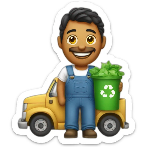 farmer in a truck with a recycling t-shirt sticker