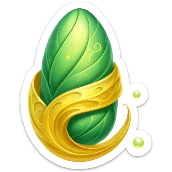 green magical cocoon lit up with swirling yellow magic, ethereal and mystical, symbol shape sticker