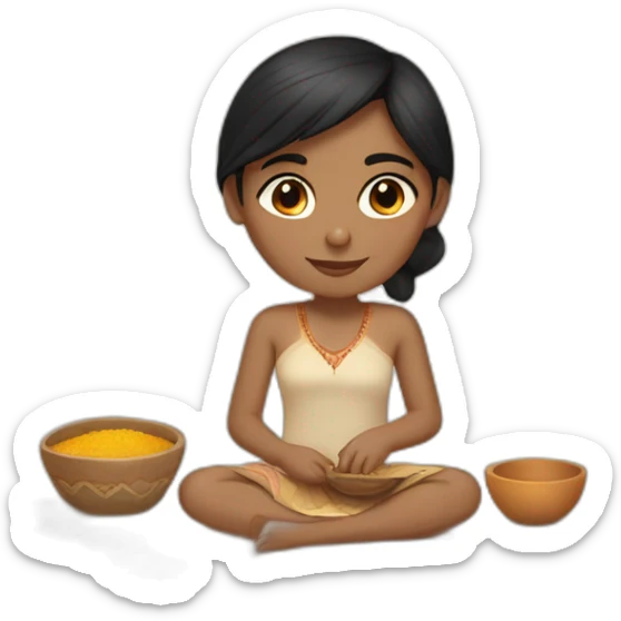 fair skin straight black hair indian girl fair skin doing potery sticker