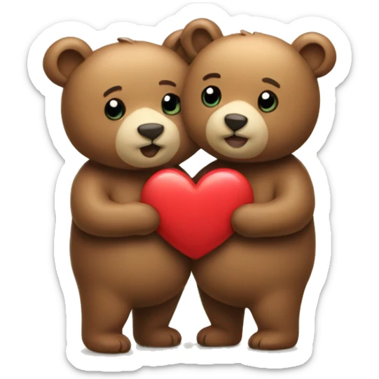 Two bears holding a heart sticker