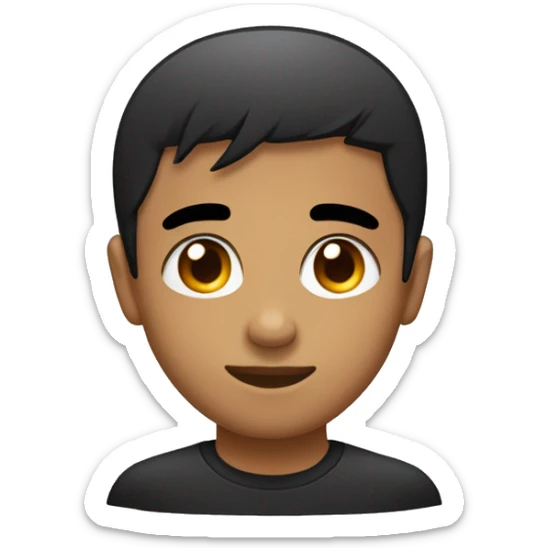 short black straight not combed hair to all the way down, black eyebrow teen round face sticker