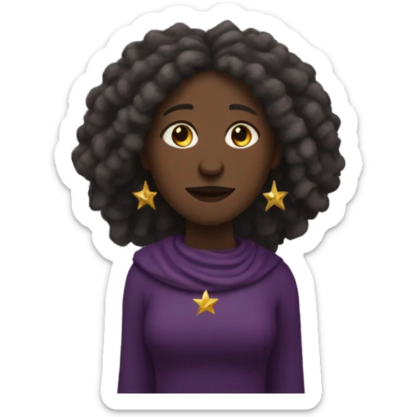 Afro indigenous woman with dread locks twnnwtwnttwnwnttqnt tmmynanagnwtnsttnantanta and dark skin, purple medieval dress holding a golden star. sticker