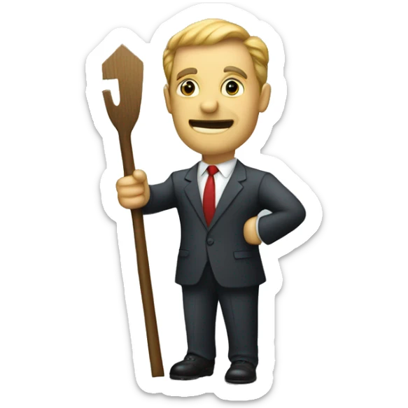 a businessman holding a stake in his hand ( a paradoy of the word stakeholder sticker