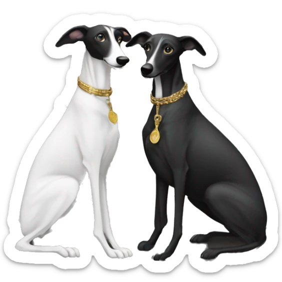 Two aristocrat dog black and white galgo kiss at our old money house  sticker