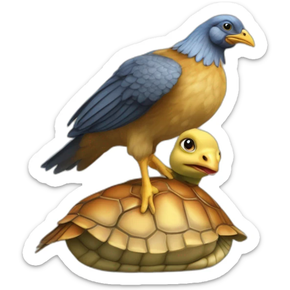 Un poussin qui chevauche un cheval avec les chevauche une tortue sur le dos de la mort sticker