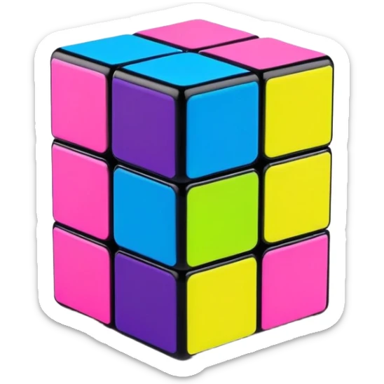 A 3x3 Rubik's Cube with bright 90s American colors, neon pink, electric blue, neon green, vibrant yellow, and purple, minimalist design sticker