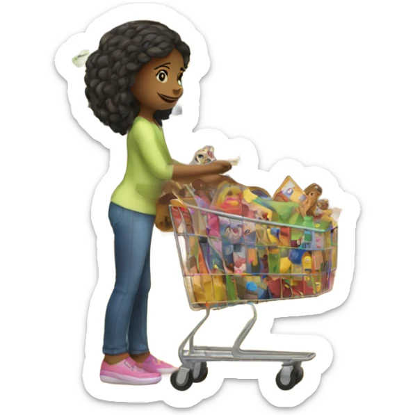 Girl buying a lot of toys sticker