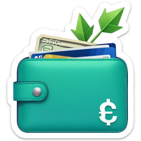 cashback with symbols like a wallet, money, or percentage sign, and arrows indicating return or reward. Use a modern, minimalist style with green and blue colors sticker
