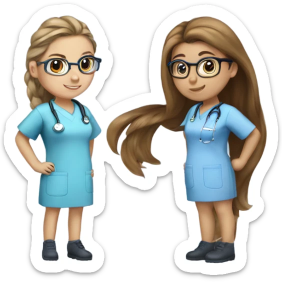 Best friend nurses in blue scrubs one girl has glasses with long hair in a pony tail and the other has long brown hair sticker