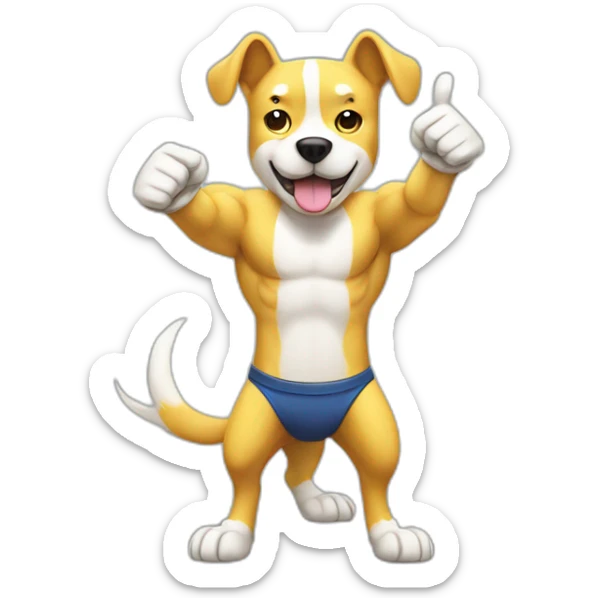 yellow and white dog with muscles and thumbs up showing the whole body with thumbs up gesture sticker