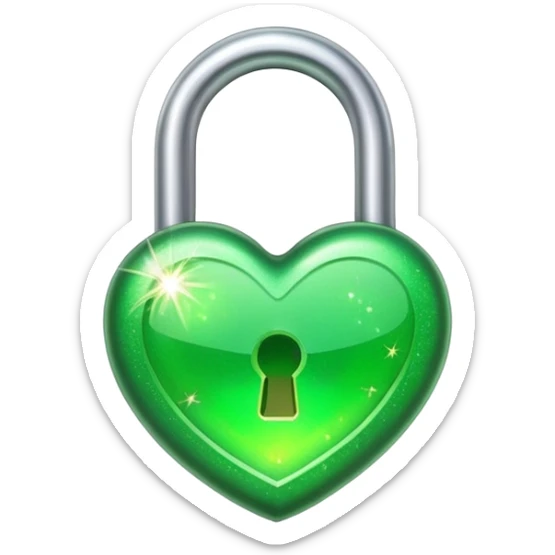 small green lock, simple and clear, matching the look of heart, sparkle, and fire emojis in Apple emoji style sticker