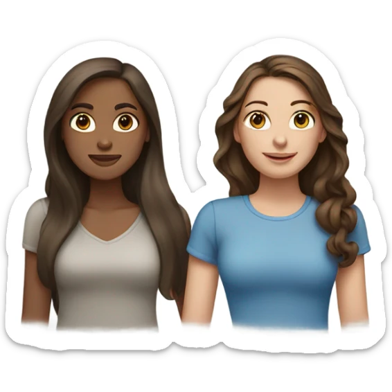 Two female bestfriends, one with long brown hair with brown eyes  and the other with medium dark brown hair and blue eyes sticker