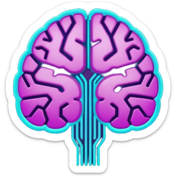 futuristic minimalistic glowing brain circuit icon, neon purple and cyan energy lines, dark background, tech AI design, 1:1 aspect ratio, no face sticker