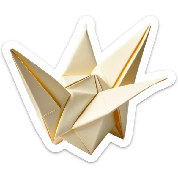 Cinematic Realistic depiction of an elegant origami creation, rendered with delicate paper textures and intricate folds, set on a minimalist background with soft, diffuse lighting that accentuates its artistic precision sticker
