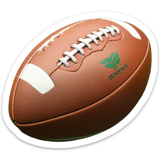 Cinematic Realistic image of a rugby ball resting on verdant turf, rendered with intricate stitching details and subtle weathering, bathed in warm, natural lighting that emphasizes its enduring character sticker